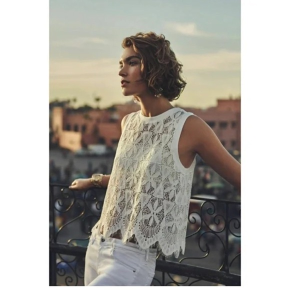Deletta Anthro Boho White Lace Scalloped Tank Top XS - Picture 1 of 5